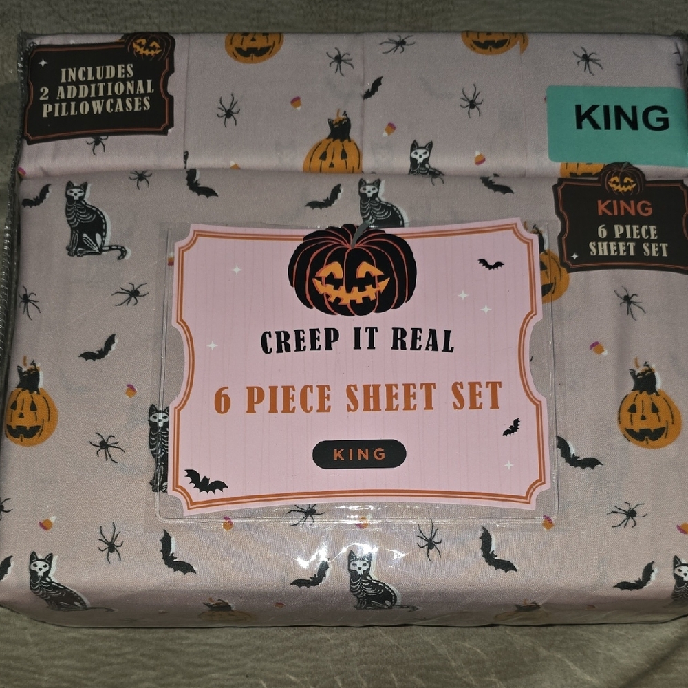 Halloween King Sheet Set with Pumpkins, Bats And Cats